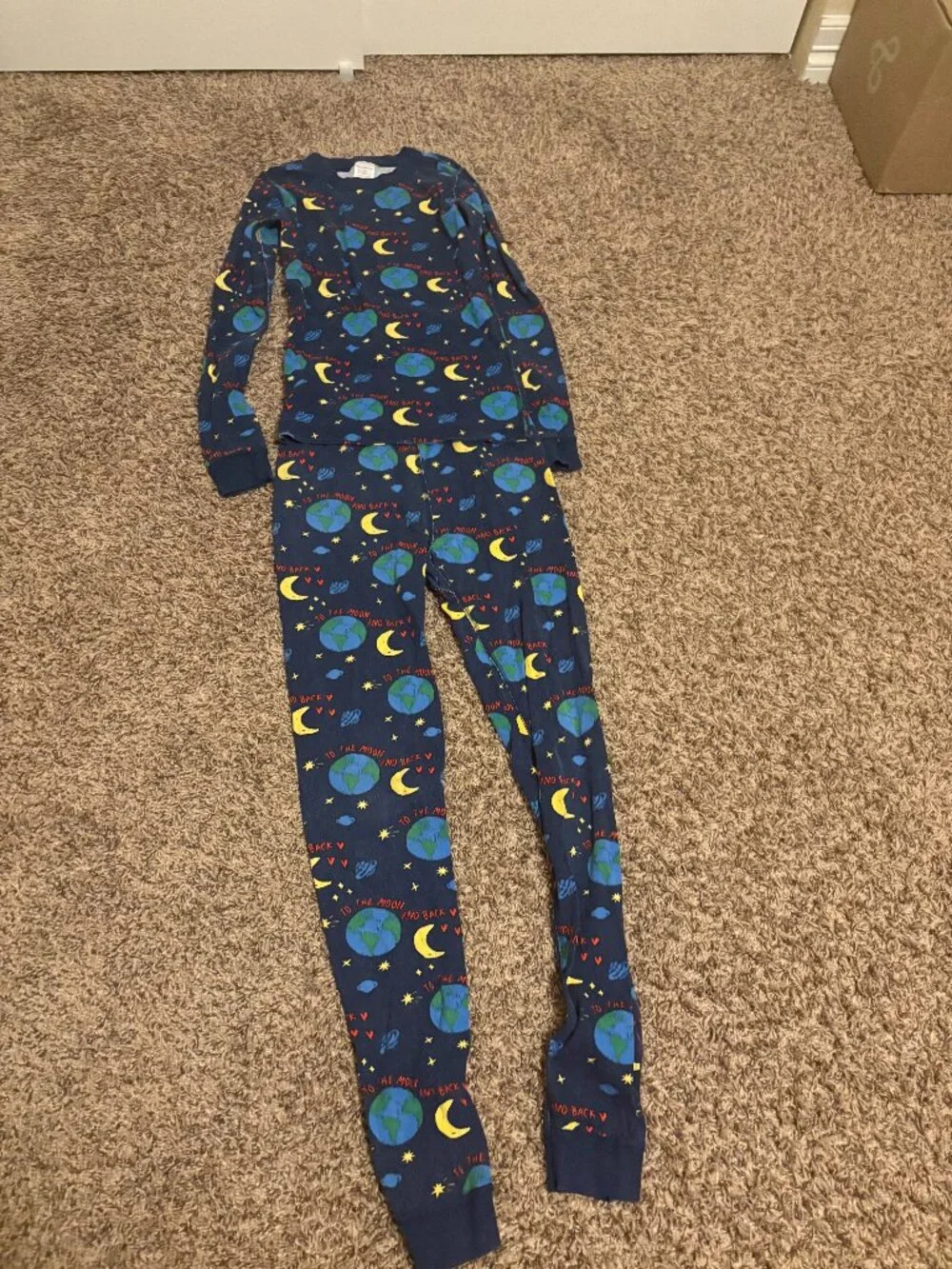 Hanna Andersson Long John Pajamas 160 CM 14 To The Moon Print Organic Cotton